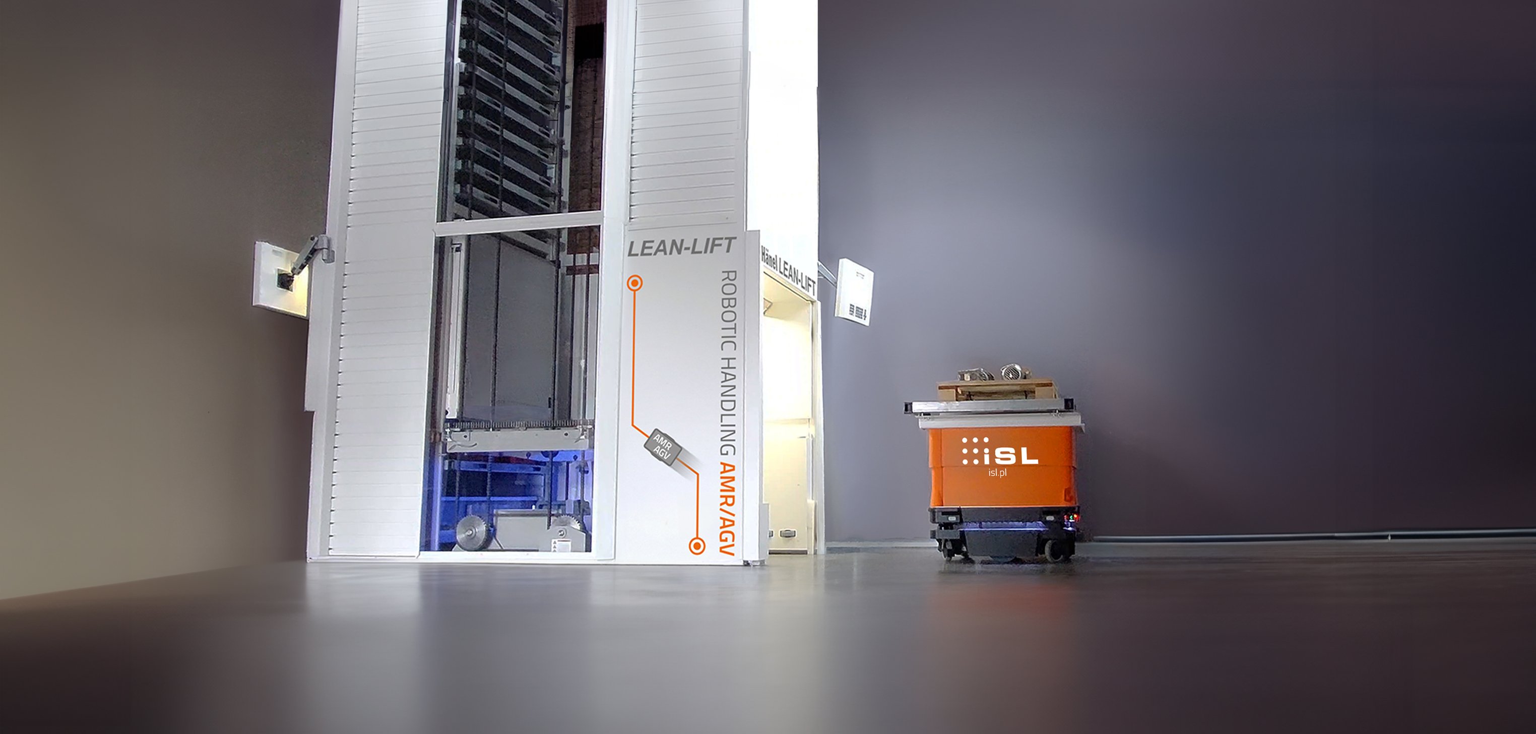 AGV/AMR mobile robots cooperating with Lean-Lift rack